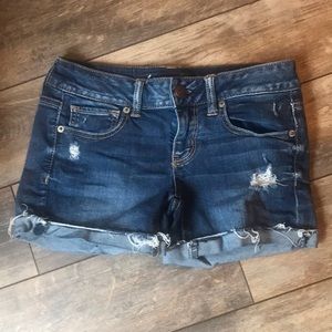 American Eagle Outfitters Dark Blue Distressed Jean Shorts
